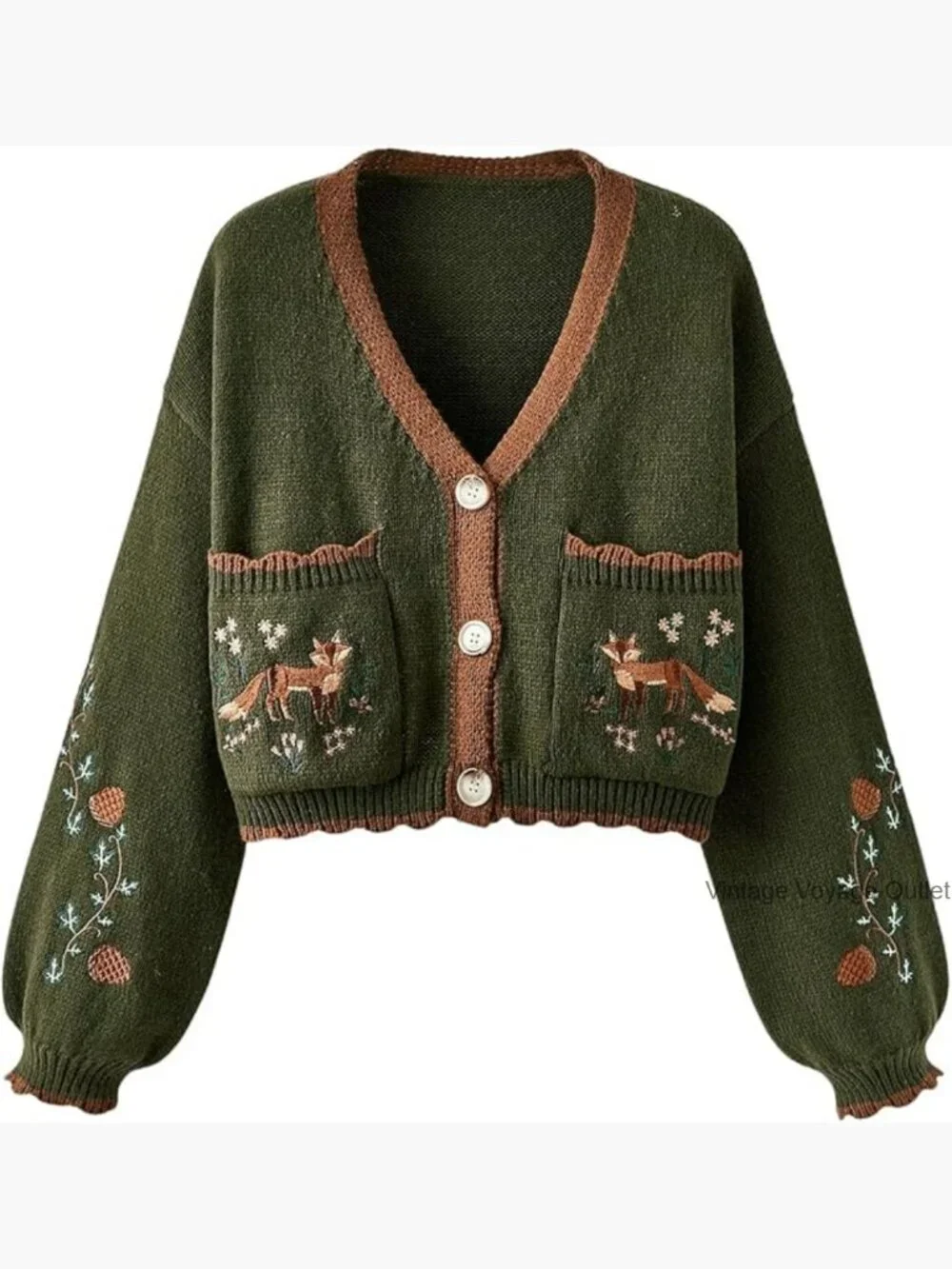 Embroidered Floral Cropped Cardigan V-Neck Boho Open Front Cardigan - Picture 1 of 7